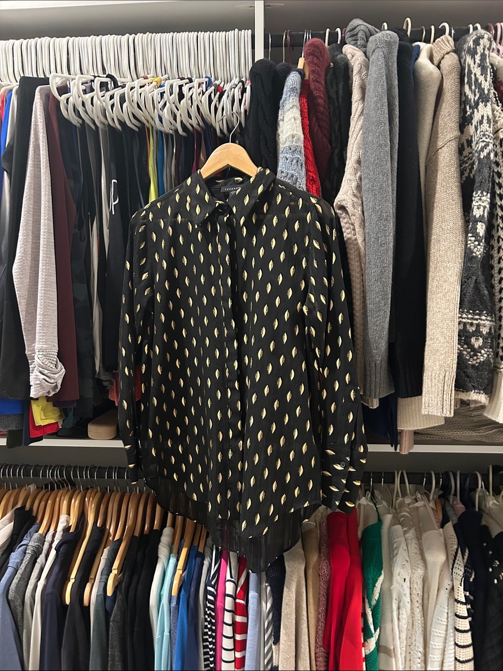 Topshop Black Blouse with Gold Leaf Print